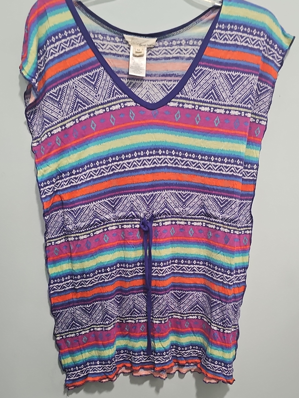 Derek Heart Medium Purple Multi-Stripe V-Neck Drawstring Tunic New WithoutTags